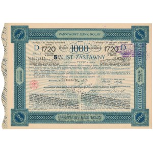 Státní zemědělská banka, zástavní list na 1 000 PLN 1929