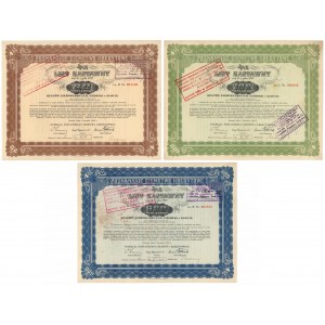 Poznan, PZK, Pfandbriefe 20, 100 und 500 Dollar 1933 (3 St.)