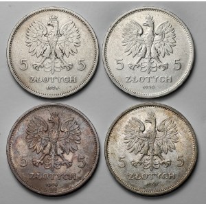 Niké a zástava, 5 zlatých 1928-1930 (4ks)