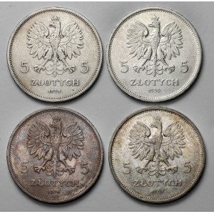 Nike i Sztandar, 5 złotych 1928-1930 (4szt)