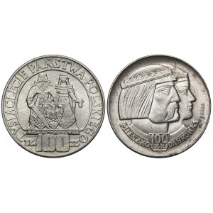 Mieszko i Dąbrówka 100 złotych 1966 - zwykła i próba Ag (2szt)