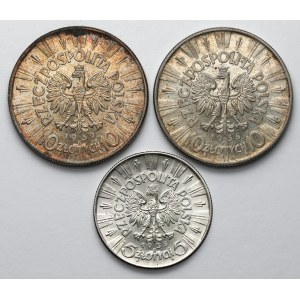 Pilsudski, 5 and 10 gold 1935, 1939 (3pcs)