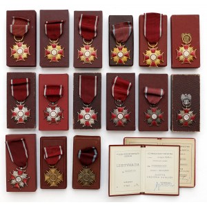 People's Republic of Poland, Crosses of Merit - a set of 15 in boxes and some ID cards