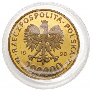 200.000 Gold 1990 Solidarität (39mm) - in original NBP-Verpackung und Schachtel