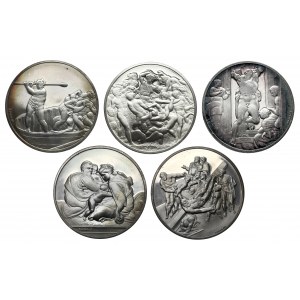SILBER Medaillen - Werke von Michelangelo (5Stück) - 197g Ag.925