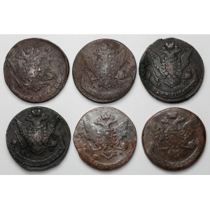 Russia, Elizabeth and Catherine II, 5 kopecks 1759-1770, lot (6pcs)