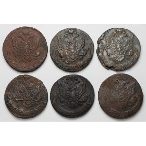 Russia, Catherine II, 5 kopecks 1780-1785, lot (6pcs)