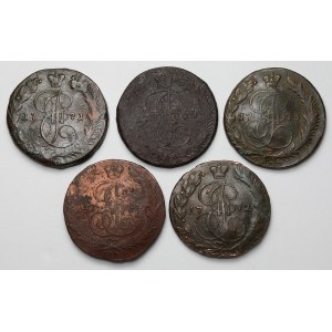 Rusko, Katarína II, 5 kopejok 1763-1773, sada (5 ks)