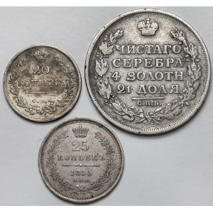 Rosja, Aleksander I i Aleksander II, od 20 do 25 kopiejek 1825-1855 i rubel 1813, zestaw (3szt)