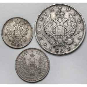 Russland, Alexander I. und Alexander II., 20 bis 25 Kopeken 1825-1855 und Rubel 1813, Satz (3 St.)