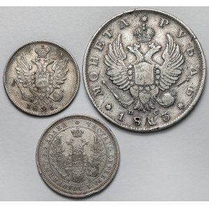 Rusko, Alexandr I. a Alexandr II., 20 až 25 kopějek 1825-1855 a rubl 1813, sada (3 ks)