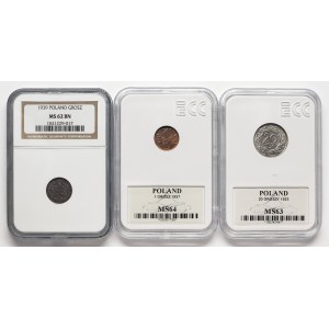 1 cent 1937-1939 a 20 centov 1923, sada (3ks)