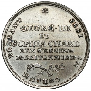Anglie, svatební medaile Jiřího III. a Žofie 1761