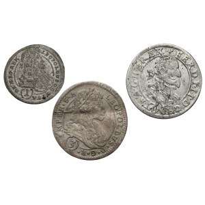 Rakousko, 1 až 3 krajcary 1628-1697 (3ks)