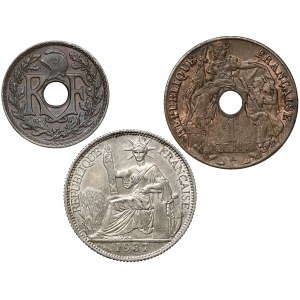 Indochiny Francuskie, od 1/2 do 20 centimes 1920-1938, zestaw (3szt)