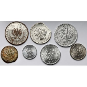 Zničené mince Polské lidové republiky a Třetí republiky, včetně Rybak 1958 + padělky (7ks)