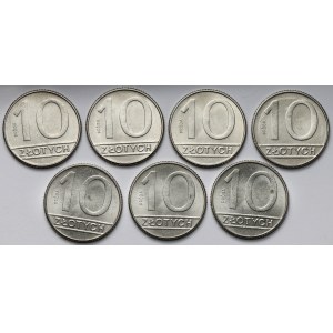 Próba NIKIEL 10 złotych 1989, pakiet (7szt)