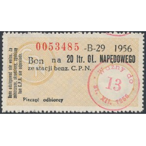 Diesel fuel voucher, 20 liters 1956