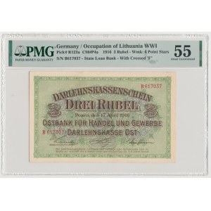 Poznaň, 3 ruble 1916 ''...wystara'' - B