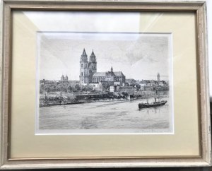 Max Bruckner ,Magdeburg - widok Łaby ze statku