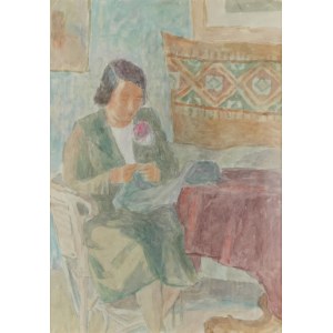 Leonard PĘKALSKI (1896-1944), Pani Wanda P. przy stole - robótki ręczne