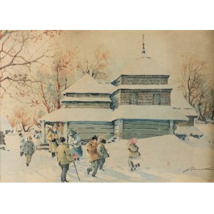 Stanislaw GIBIANSKI (1882-1971), Exit from the church, circa 1930.