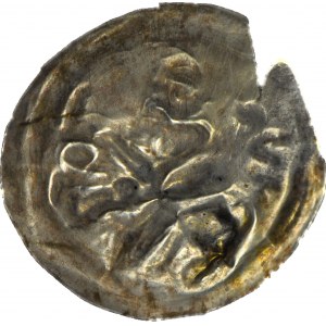 R-, Mieszko III Stary 1173-1202, Gniezno, Brakteat łaciński, Książę na koniu, napis hebrajski, R4