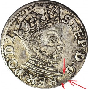 Stefan Batory, Trojak 1585, Ryga, trzykropek G : . REX, piękny