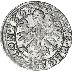 RR-, Zygmunt III Waza, Grosz 1607 Kraków, Lewart o okrągłej tarczy