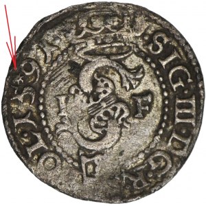 R-, Zygmunt III Waza, Szeląg 1591, Olkusz, data 15*91 rozdzielona gwiazdką