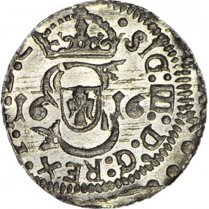 Zygmunt III Waza, Szeląg 1616, Wilno, pełna data, koniczynka, WYŚMIENITY