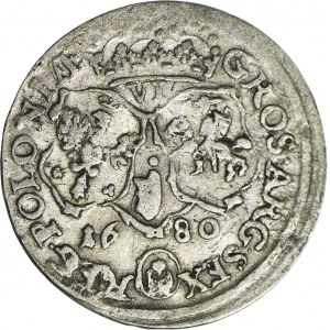 Jan III Sobieski, Szóstak 1680 TLB, Bydgoszcz, kropka pomiędzy tarczami