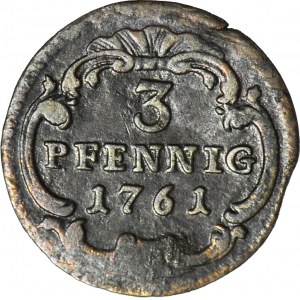 RR-, August III 1733-1763, 3 fenigi 1761, Ćwierćgrosz, Drezno