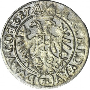 R-, Śląsk, Ferdynand II, 3 krajcary 1627 HR, Wrocław, rozeta (zamiast haków) nad głową, menniczy