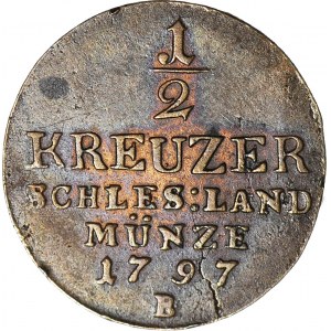 Śląsk, Fryderyk Wilhelm II, 1/2 krajcara 1797 B, Wrocław, piękny