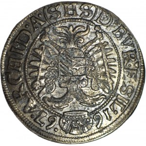 RR-, Śląsk, Leopold I, 3 krajcary 1667 SHS, Wrocław, mennicze, odwrotka 180 stopni