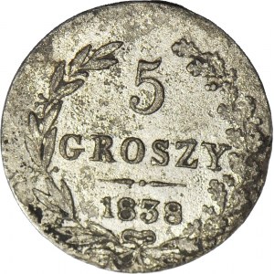 RR-, Królestwo Polskie, 5 groszy 1838, b. rzadki rocznik