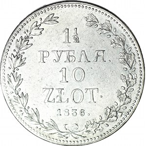 Zabór Rosyjski, 10 złotych = 1 1/2 rubla 1836, Warszawa, wąska 6 w dacie, PIĘKNE