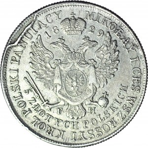 R-, Królestwo Polskie, Aleksander I, 5 złotych 1829 FH, ładne