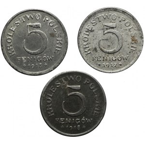 Królestwo Polskie, Zestaw trzech monet 5 fenigów 1917-1918