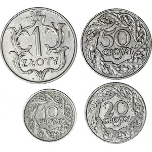 Zestaw 4 szt. 1 złoty 1929, 10, 20 i 50 groszy 1923