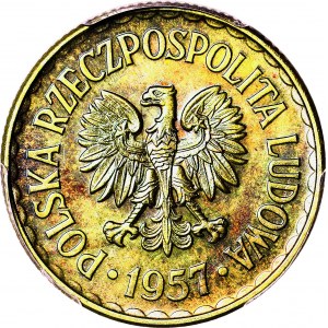 RR-, 1 złoty 1957 PRÓBA najrzadszej złotówki, MOSIĄDZ, nakład 100 szt., rzadkość, c.a.