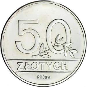 50 złotych 1990, PRÓBA nikiel, typ z orłem jak na współczesnych monetach