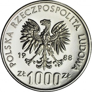 1000 złotych 1988, PRÓBA, nikiel, królowa Jadwiga - półpostać