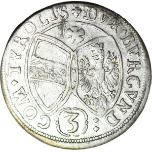 Austria, arcyksiążę Ferdynand Karol, 3 krajcary 1661, Hall