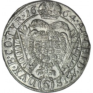 Austria, Leopold I, 15 krajcarów 1664, Wiedeń, ozdobny krzyż kończy napis