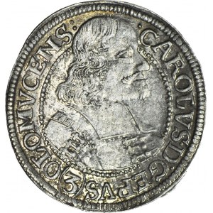 Austria, Ołomuniec biskupstwo, Karol II z Liechtenstein, 3 krajcary 1670, Kromieryż, piękne