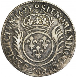 Francja, Ludwik XIV Wielki, Ecu 1695, data nad popiersiem 1691, przebitka