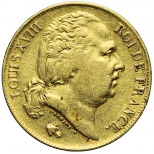 Francja, Ludwik XVIII, 20 franków 1824 W, Lille