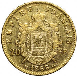 Francja, Napoleon III, 20 franków 1863 BB, Strasbourg